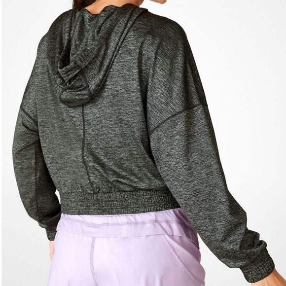 Fabletics Bea Long Sleeve Pullover Hoodie Top Heather Grey Metallic Shimmer XS - Picture 2 of 15